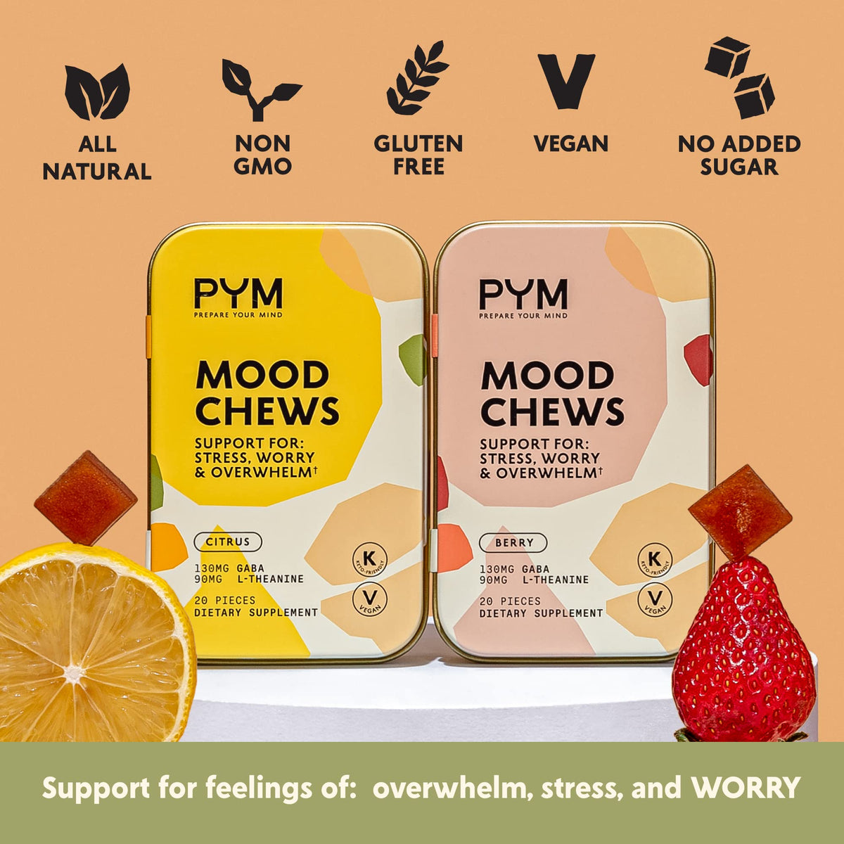 Gomme PYM Berry Mood Chews montrant la texture et la couleur