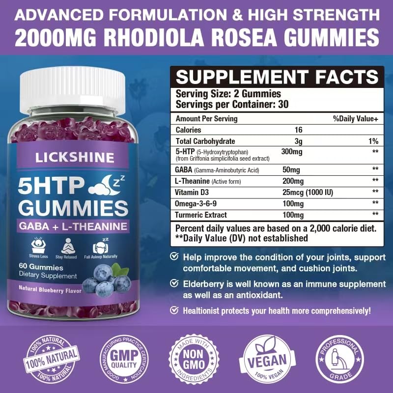Gommes 5-HTP GABA de lickshine avec ingrédients visibles