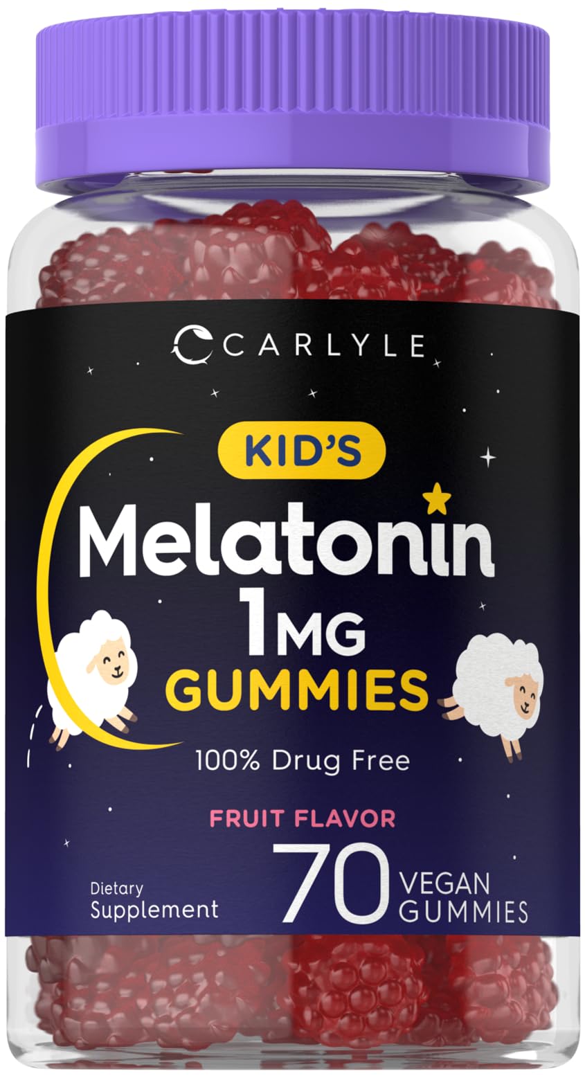 Gommes à la mélatonine Carlyle 1 mg pour enfants, côté avant de l'emballage