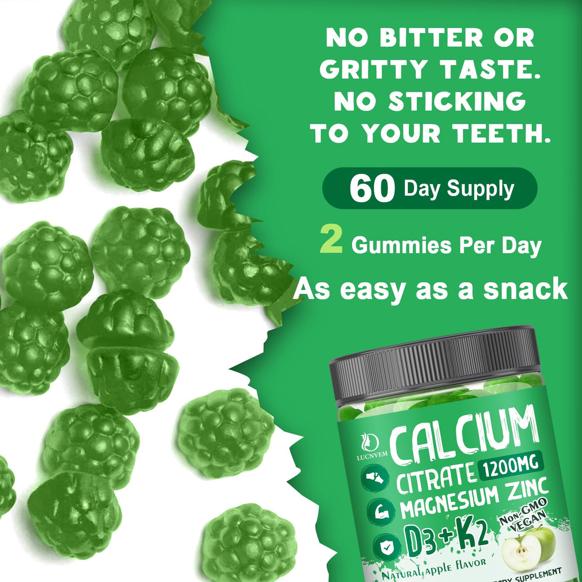 Gommes à mâcher LUCNVEM Calcium Citrate 1200 mg sur une table