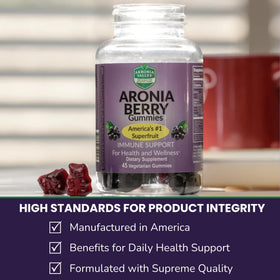 Gommes Aronia Berry d'Akronia Valley, mise en scène sur une table