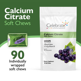 Gommes au calcium Celebrate 500 mg, vue arrière de l'emballage