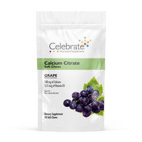 Gommes au calcium Celebrate 500 mg, vue de face, emballage raisin