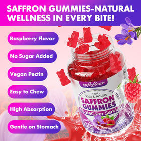 Gommes au safran softbear avec des fruits frais en arrière-plan