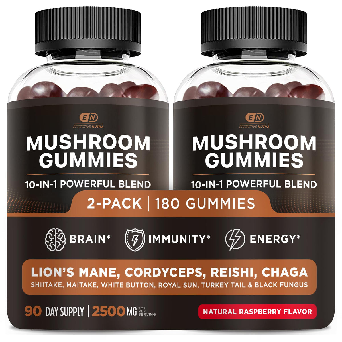 Gommes aux champignons 10-en-1 Effective Nutra, vue de face