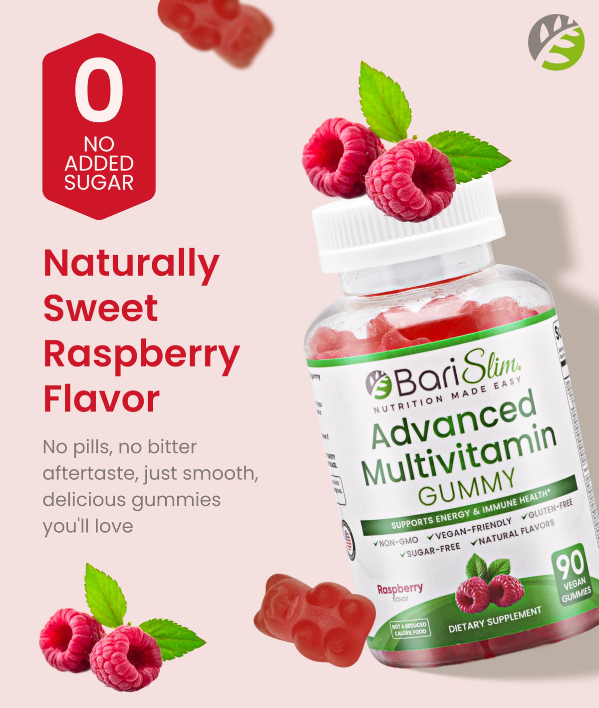 Gommes BariSlim Multivitamines Framboise sur une table