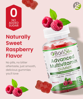 Gommes BariSlim Multivitamines Framboise sur une table