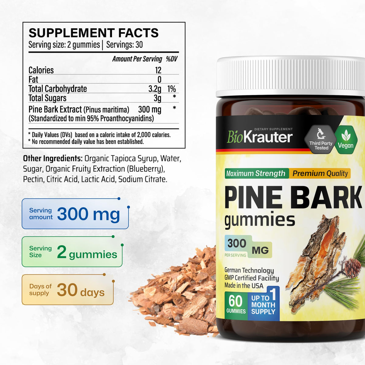 Gommes BIO KRAUTER, format 300 mg, côté du flacon