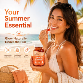Gommes Bronzii Tanning Gummies avec arrière-plan nature