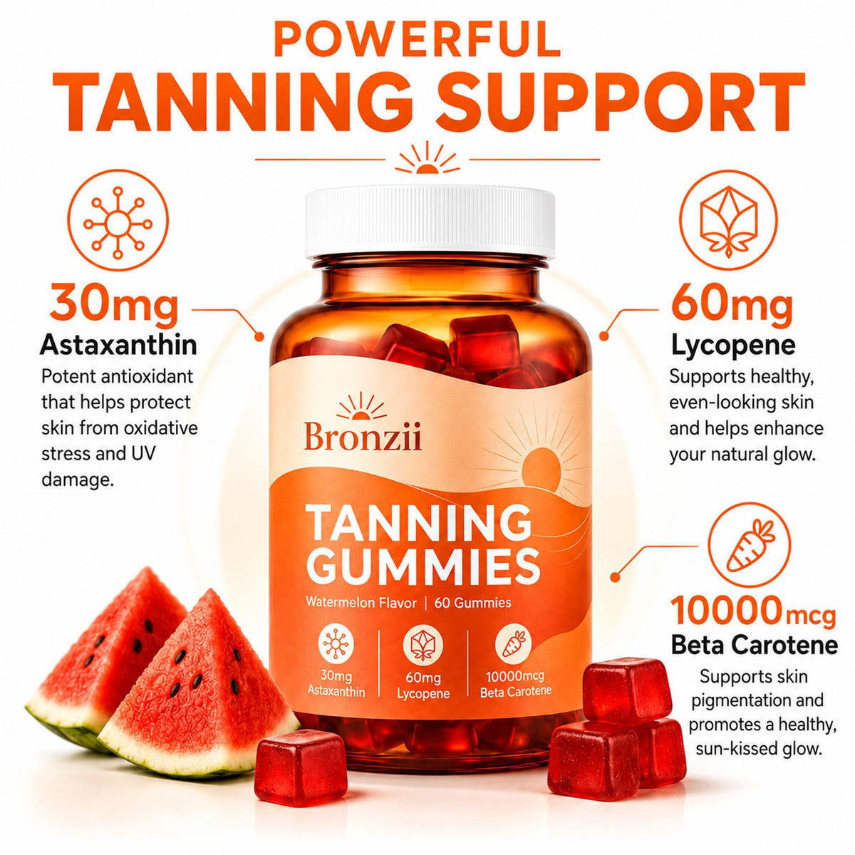 Gommes Bronzii Tanning Gummies avec texture et couleur