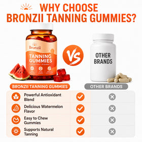 Gommes Bronzii Tanning Gummies présentées avec des fruits