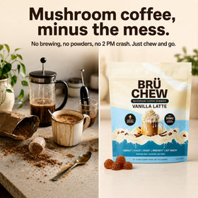 Gommes BruChew sur un fond en bois, paquet ouvert
