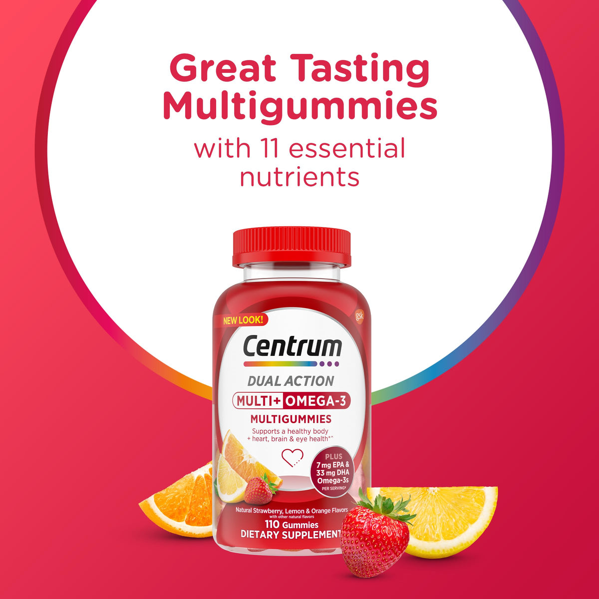 Gommes Centrum MultiGummies Multi+ Omega 3 saveur fraise
