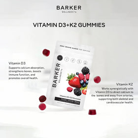 Gommes D3 K2 Barker Wellness avec fruits frais en arrière-plan