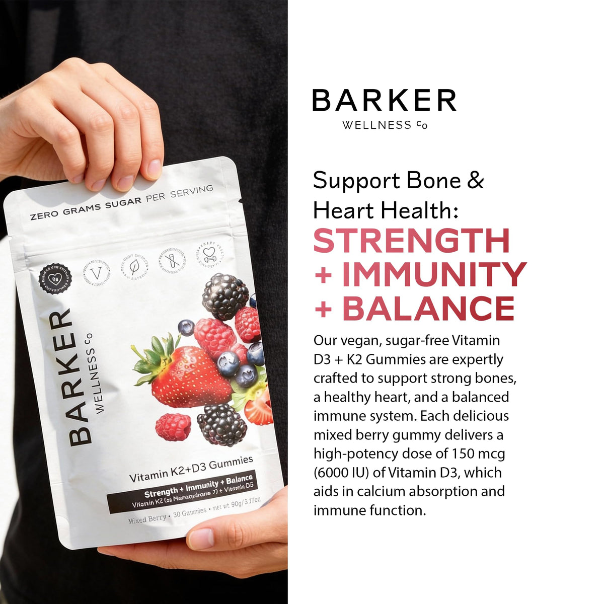 Gommes D3 K2 Barker Wellness avec une cuillère pour dosage