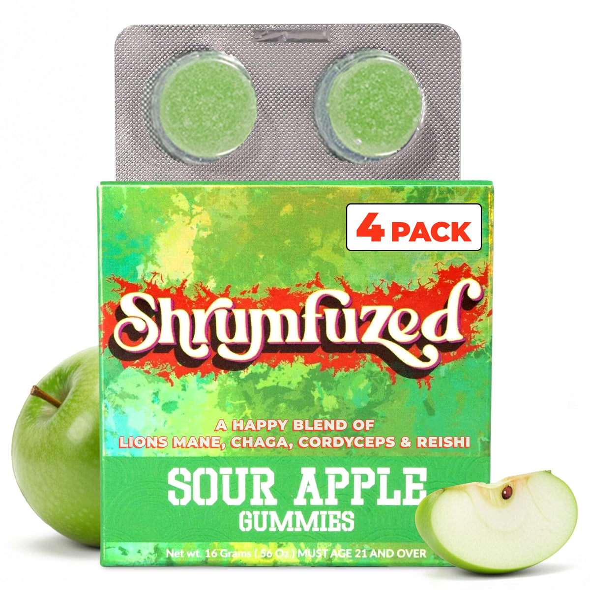 Gommes de champignons Shrumfuzed saveur pomme acide vue de face