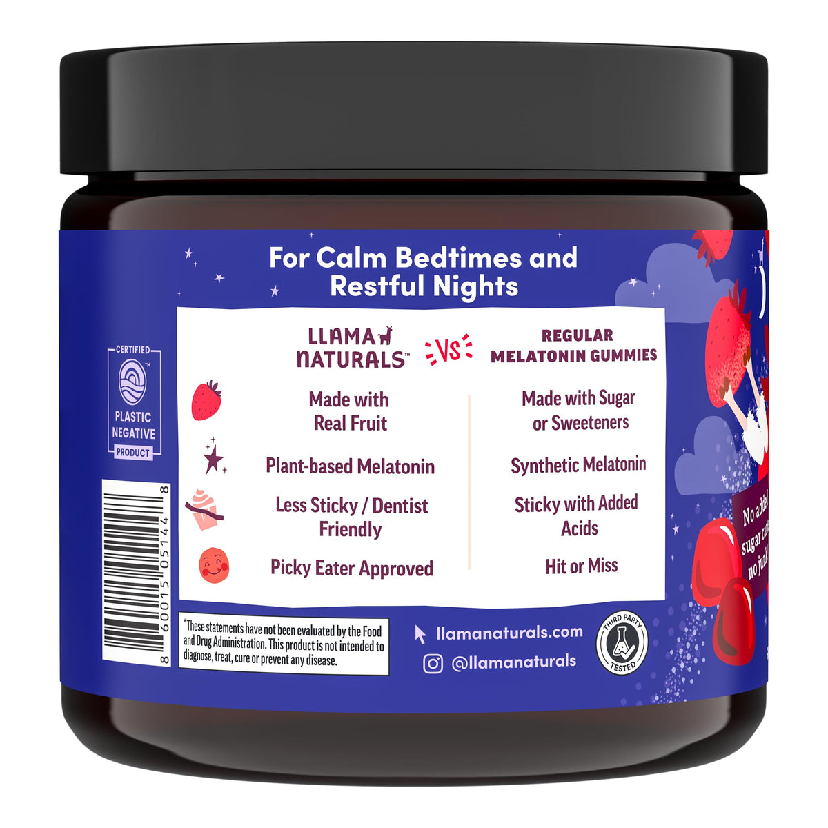 Gommes de couleur fraise Llama Naturals sur une surface en bois
