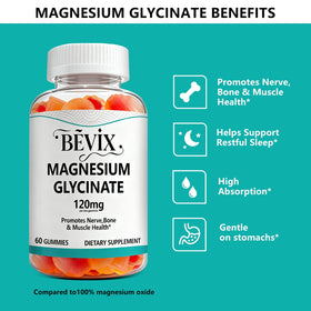 Gommes de magnésium glycinate BEVIX sur une table