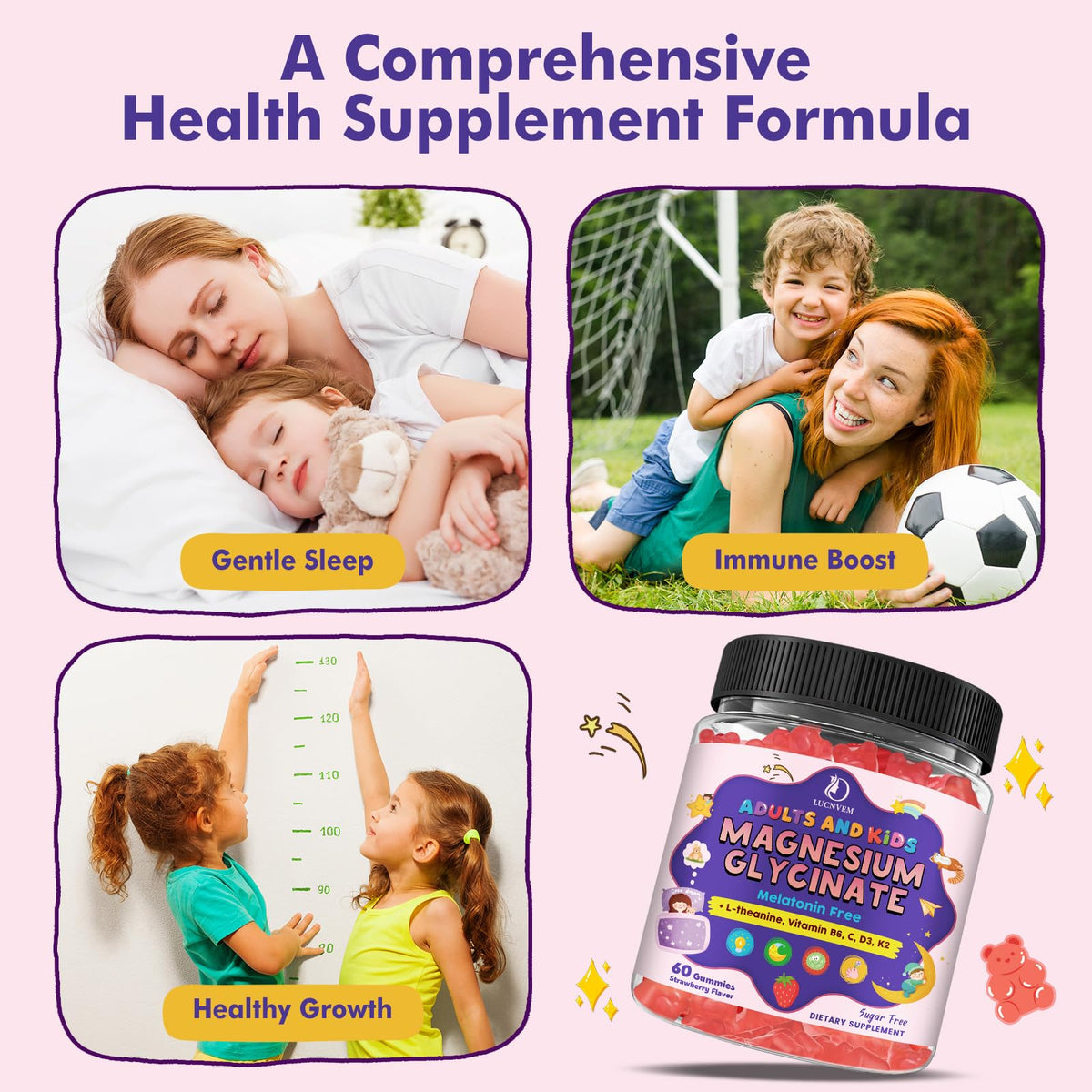 Gommes de magnésium glycinate LUCNVEM avec une fraise