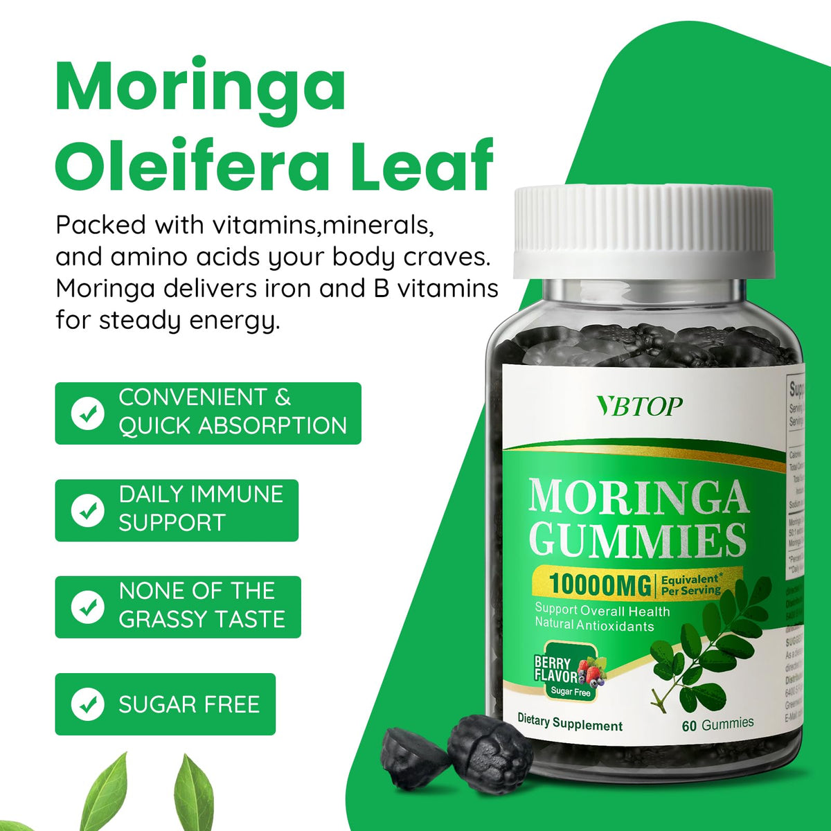 Gommes de Moringa VBTOP, vue de l'arrière du paquet