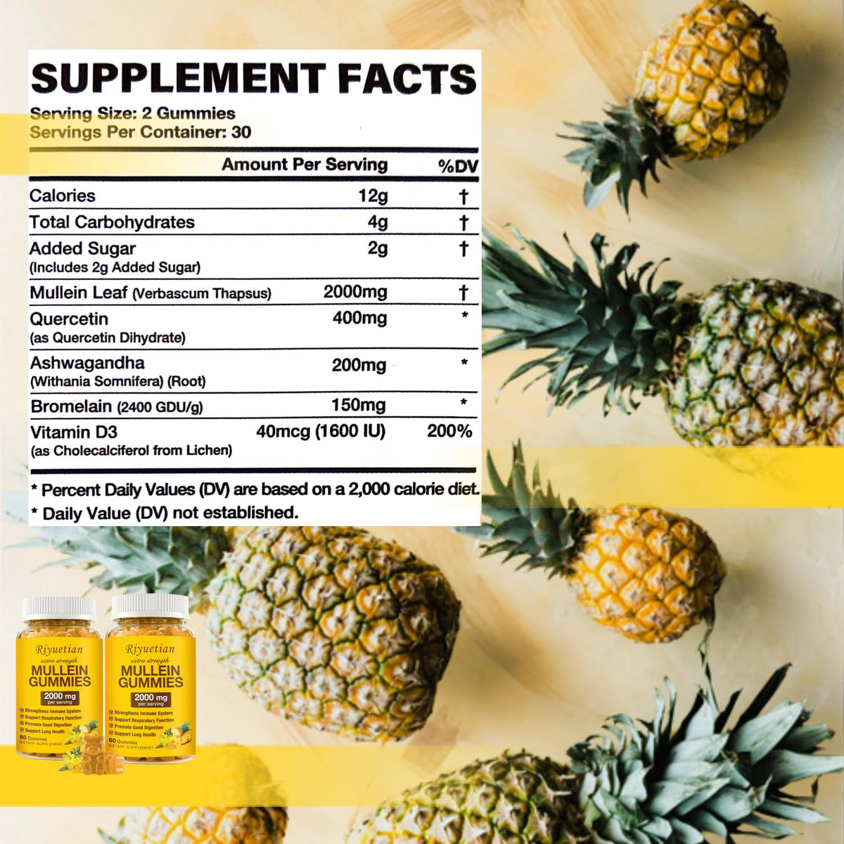 Gommes de Mullein à la saveur d'ananas dans un bol