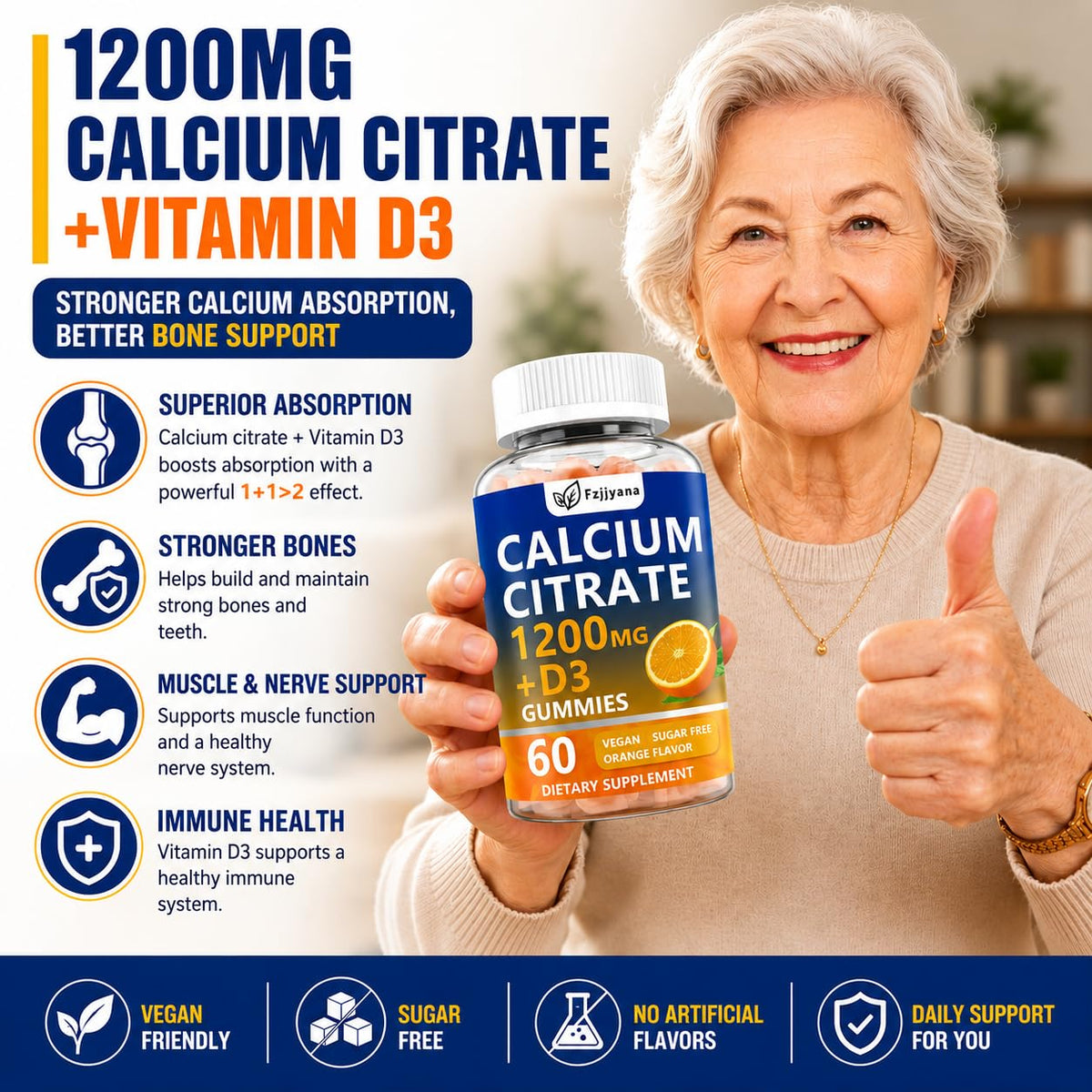 Gommes Fzjjyana Calcium Citrate près d'un verre d'eau