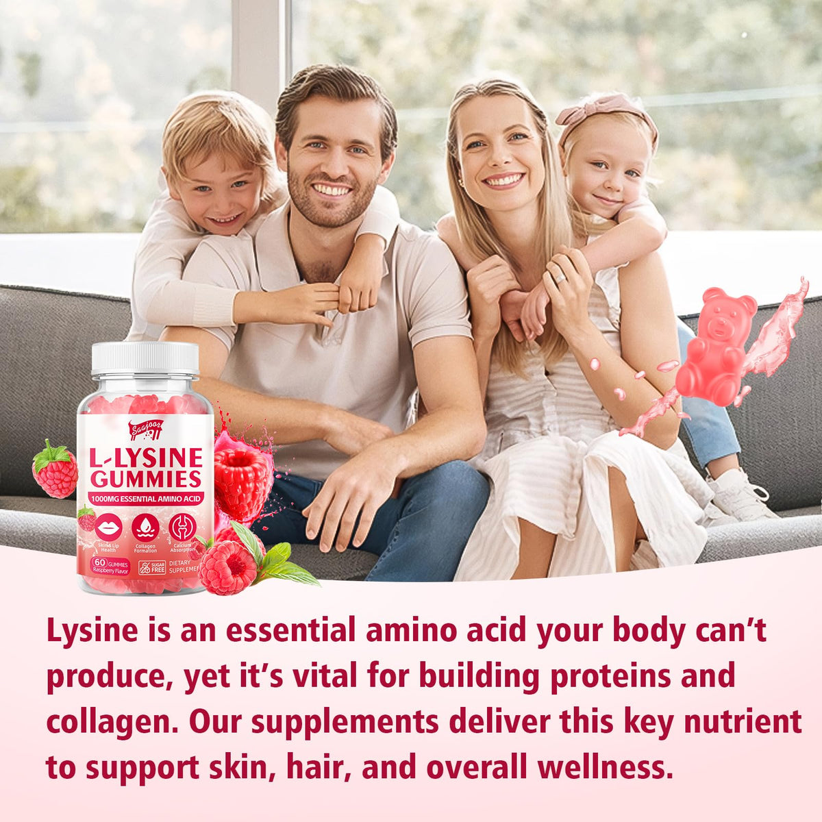 Gommes L-Lysine Saajoor avec fruits frais, mise en scène