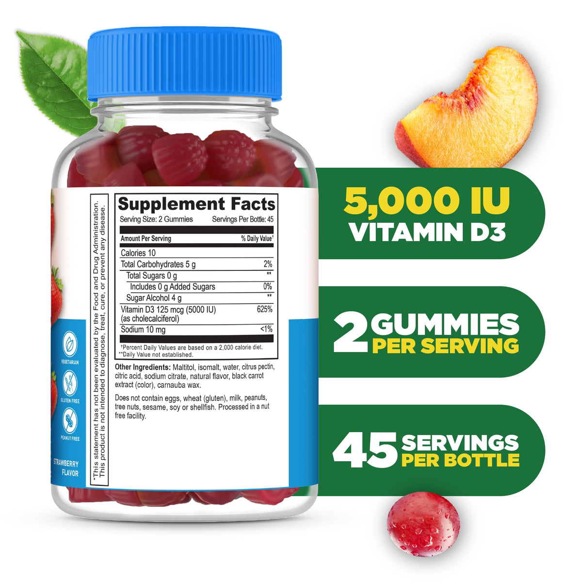 Gommes Lifeable Vitamine D 5000 IU en gros plan montrant la texture