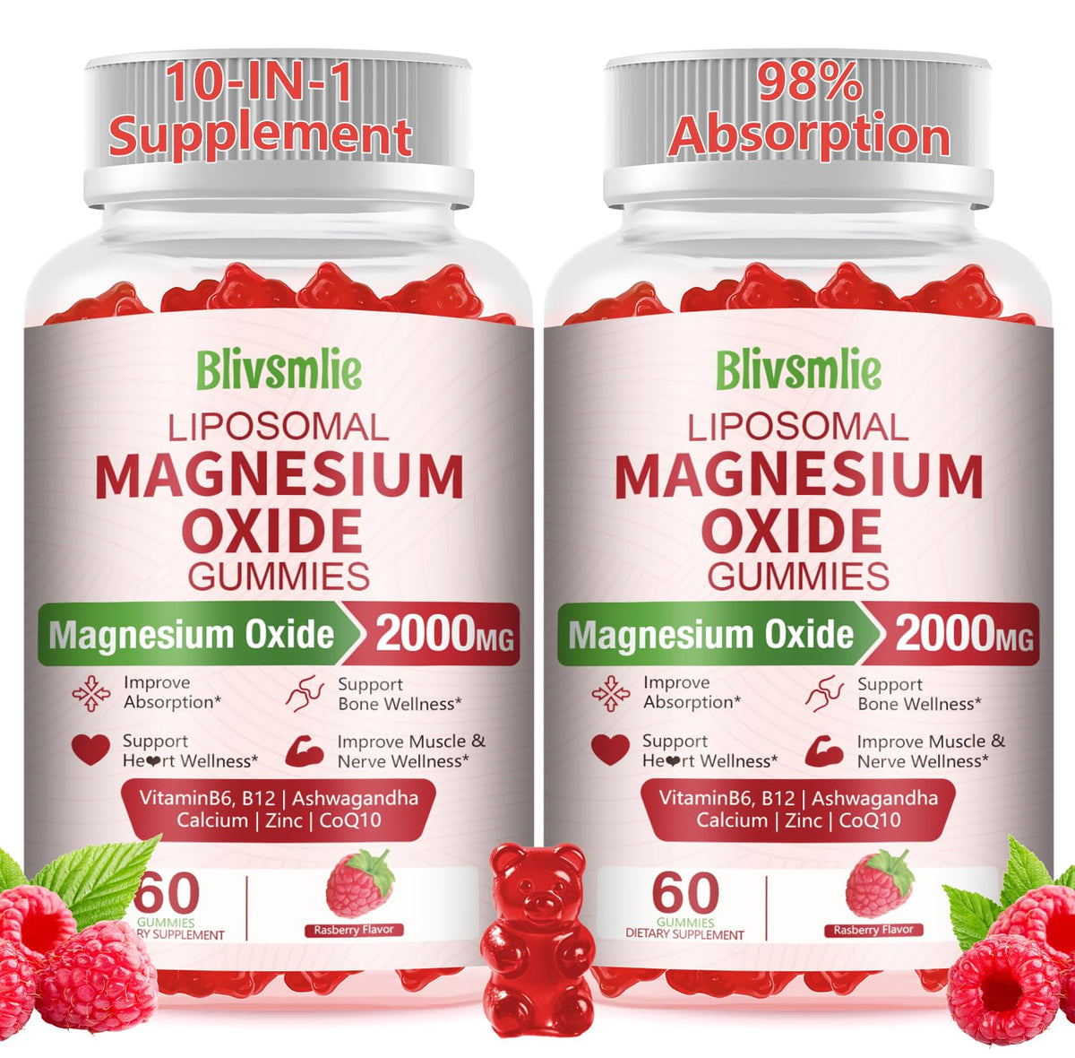 Gommes liposomales de magnésium Blivsmlie 2000mg, vue de face