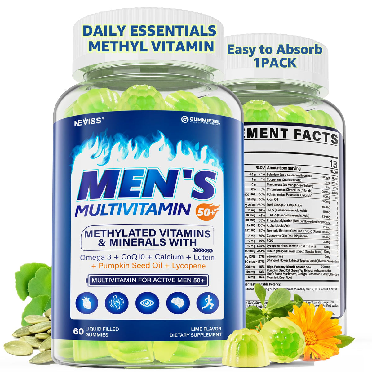 Gommes multivitamines NEVISS 50+ en pot vu de face