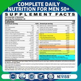 Gommes NEVISS 50+ avec Omega-3 et Luthéine sur fond blanc