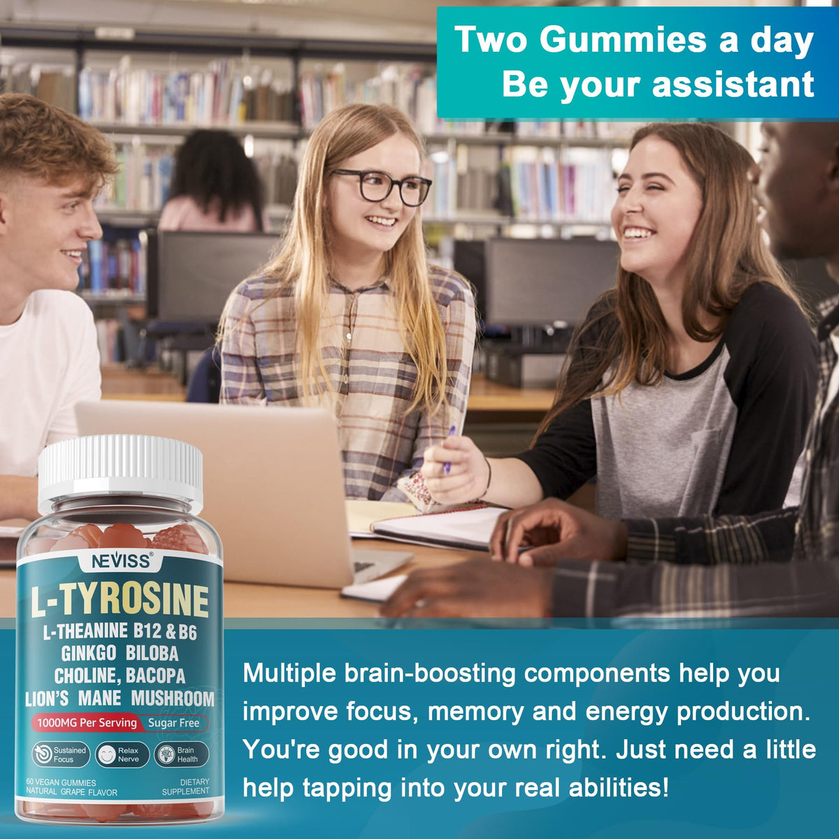 Gommes NEVISS sur un bureau avec un ordinateur et des livres
