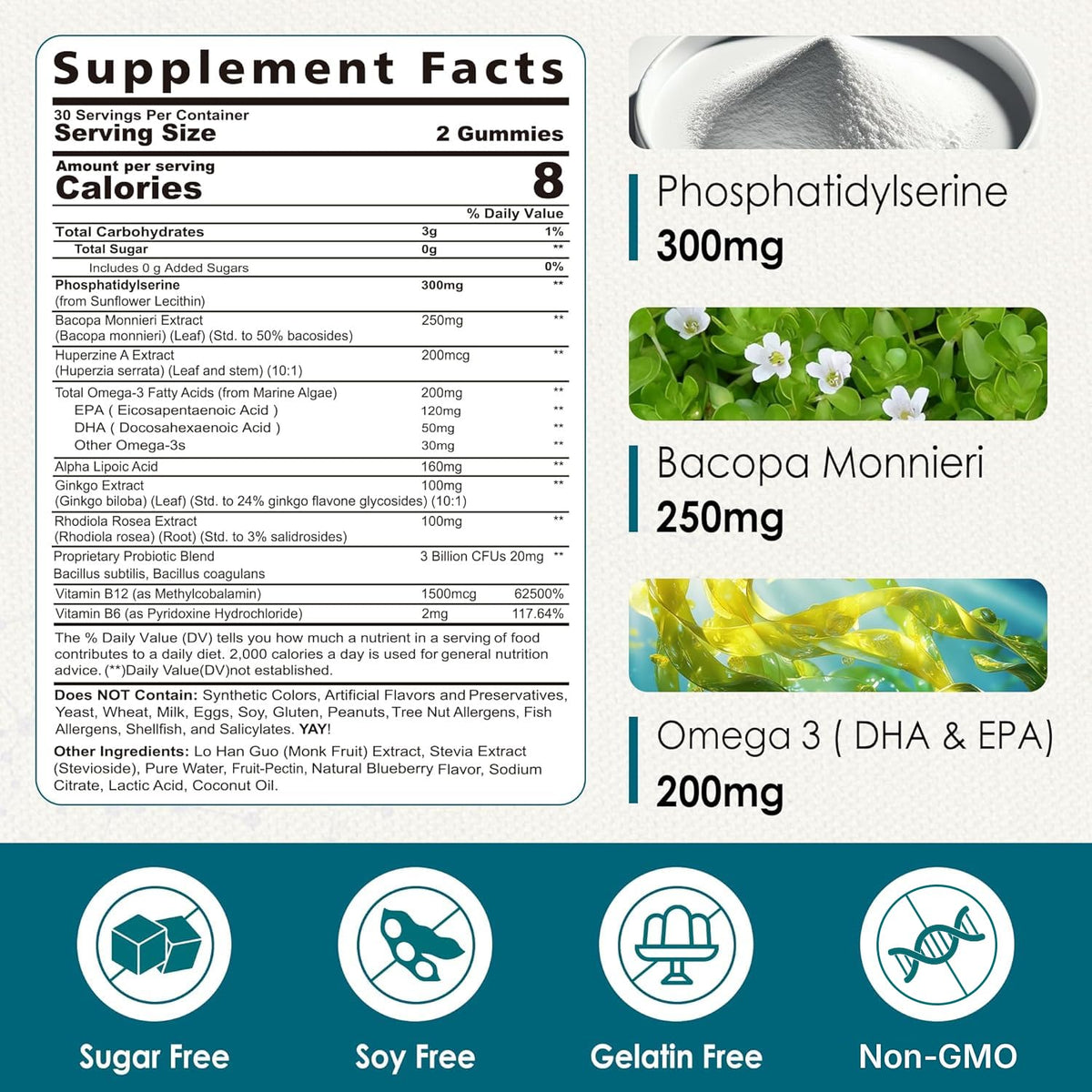 Gommes Nextdia Phosphatidylsérine 300mg en détail montrant la texture