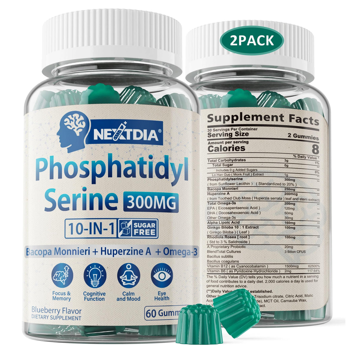 Gommes Nextdia Phosphatidylsérine 300mg vue de face avec emballage