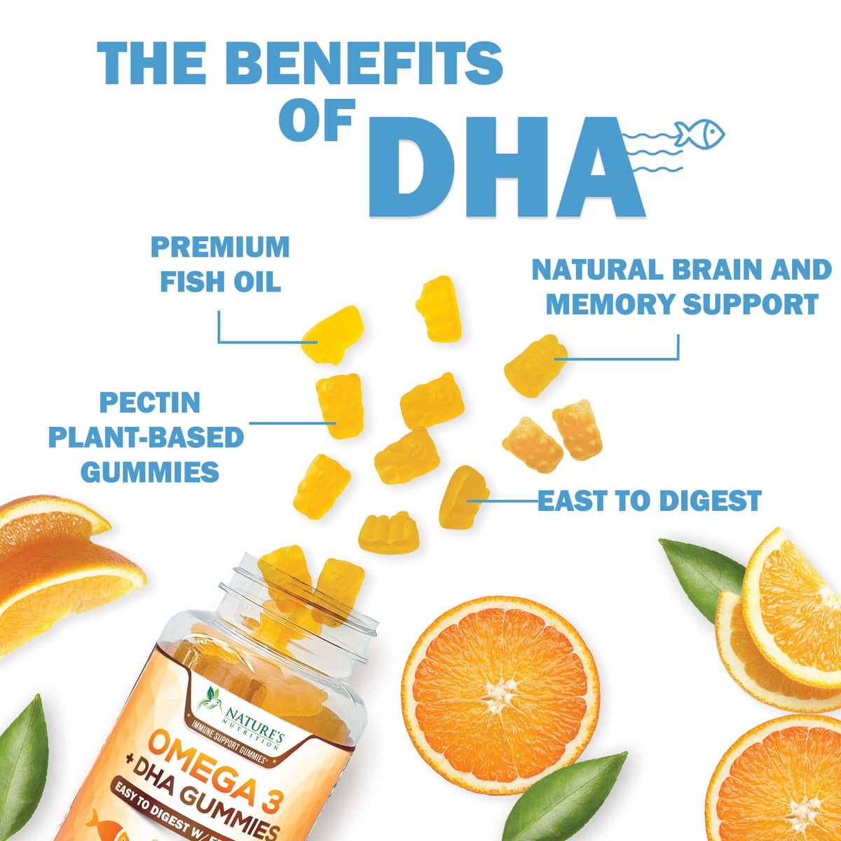 Gommes Omega 3 Nature's Nutrition avec une cuillère