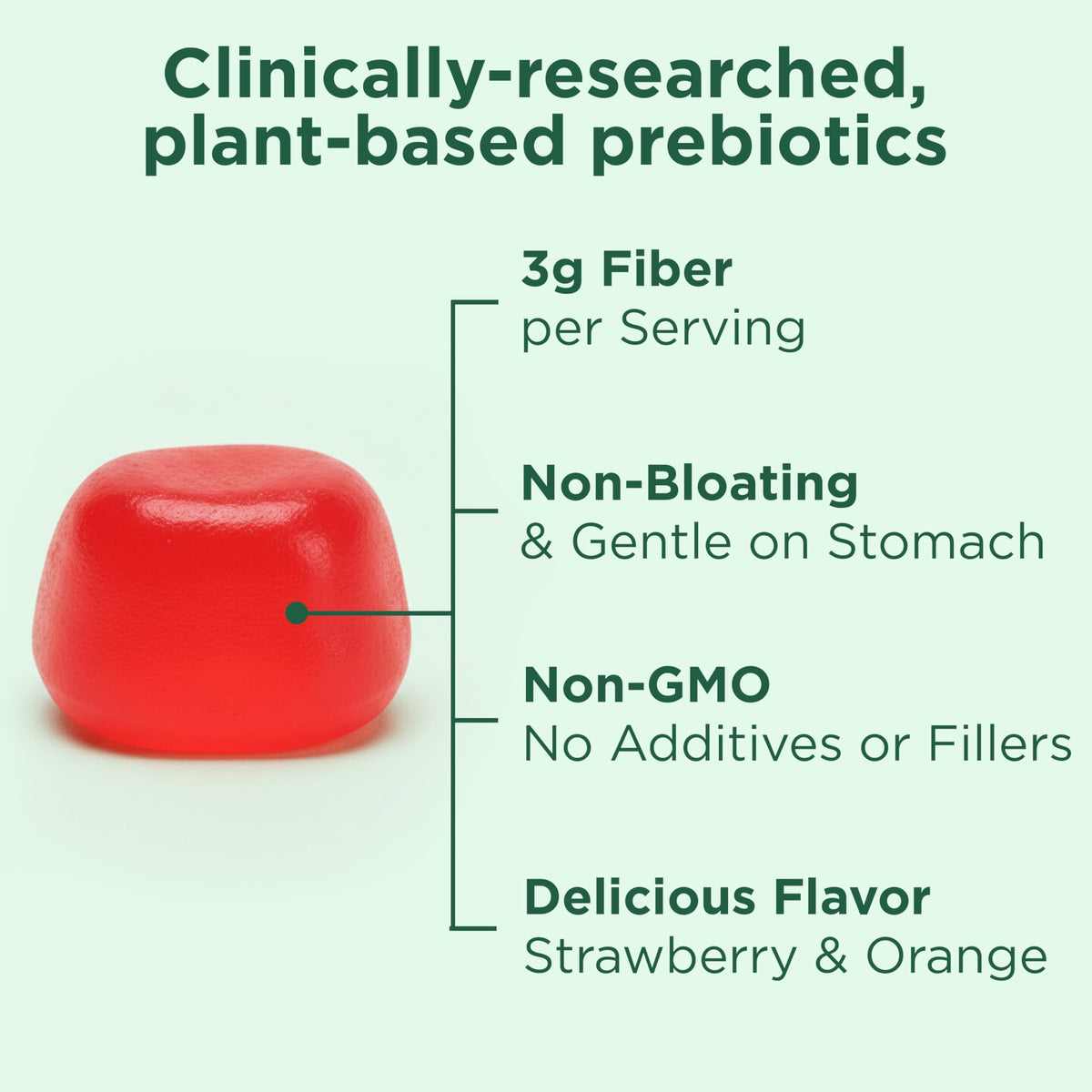 Gommes prébiotiques Yuve sur une table avec des fruits frais