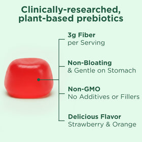 Gommes prébiotiques Yuve sur une table avec des fruits frais