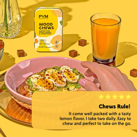 Gommes PYM Health Citrus Mood Chews avec un verre d'eau