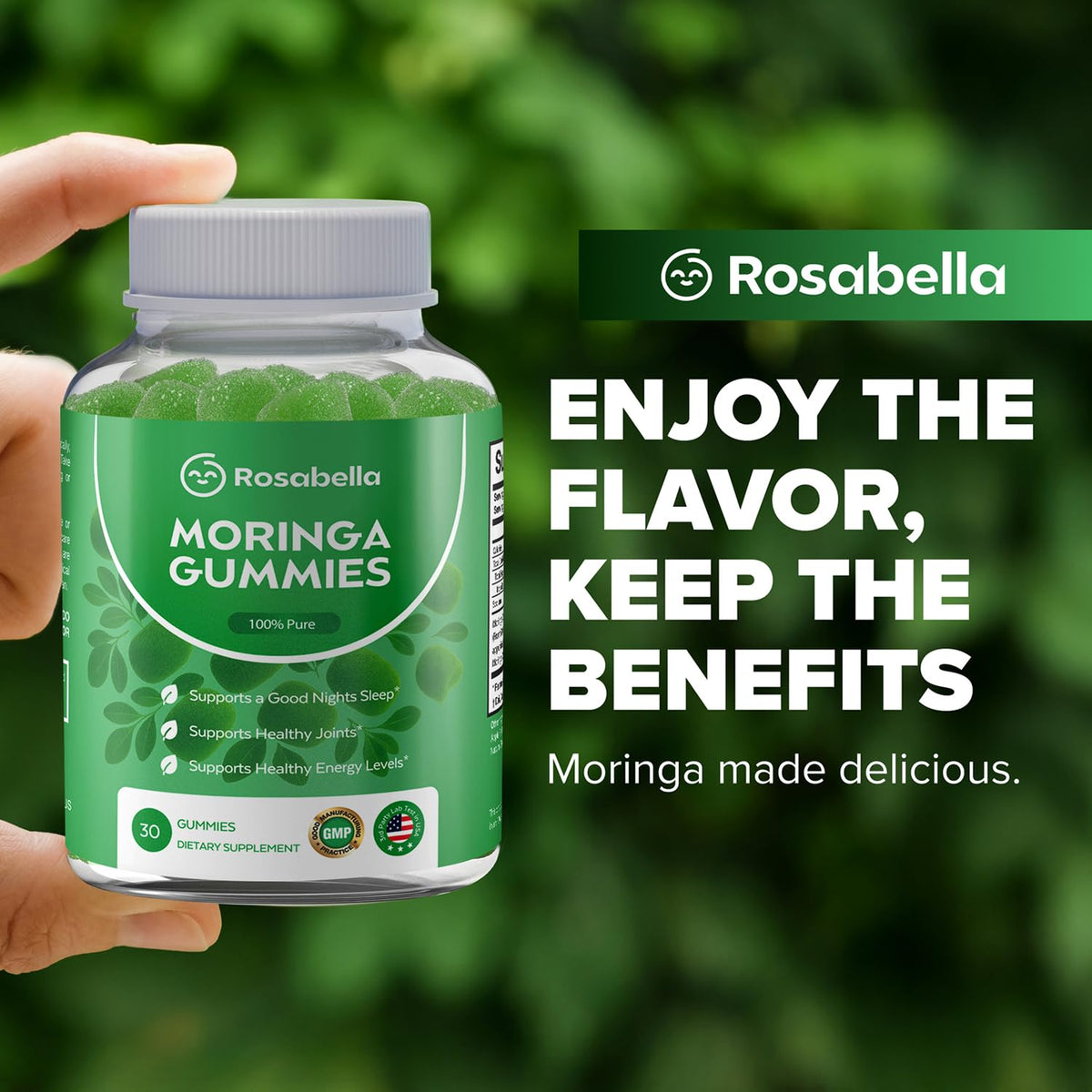 Gommes Rosabella Moringa dans une main