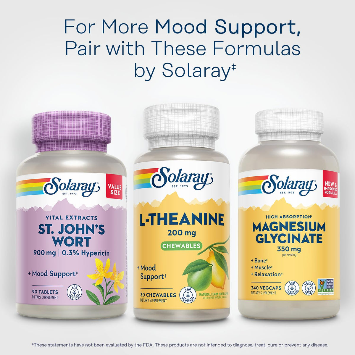 Gommes SOLARAY L-Theanine 200mg avec bouteille en arrière-plan