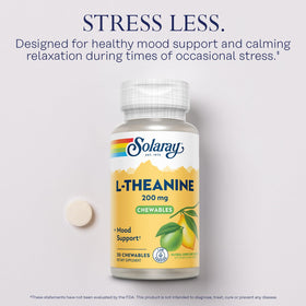 Gommes SOLARAY L-Theanine 200mg sur une table avec des fruits
