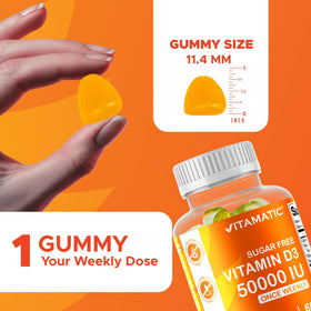 Gommes Vitamatic Vitamine D3 sur une surface en bois