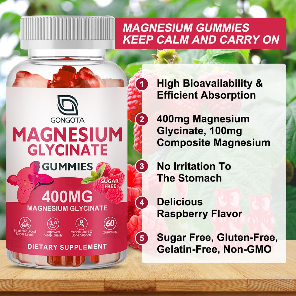 GONGOTA Gummies de Magnésium Glycinate 400 mg, gros plan sur les gummies