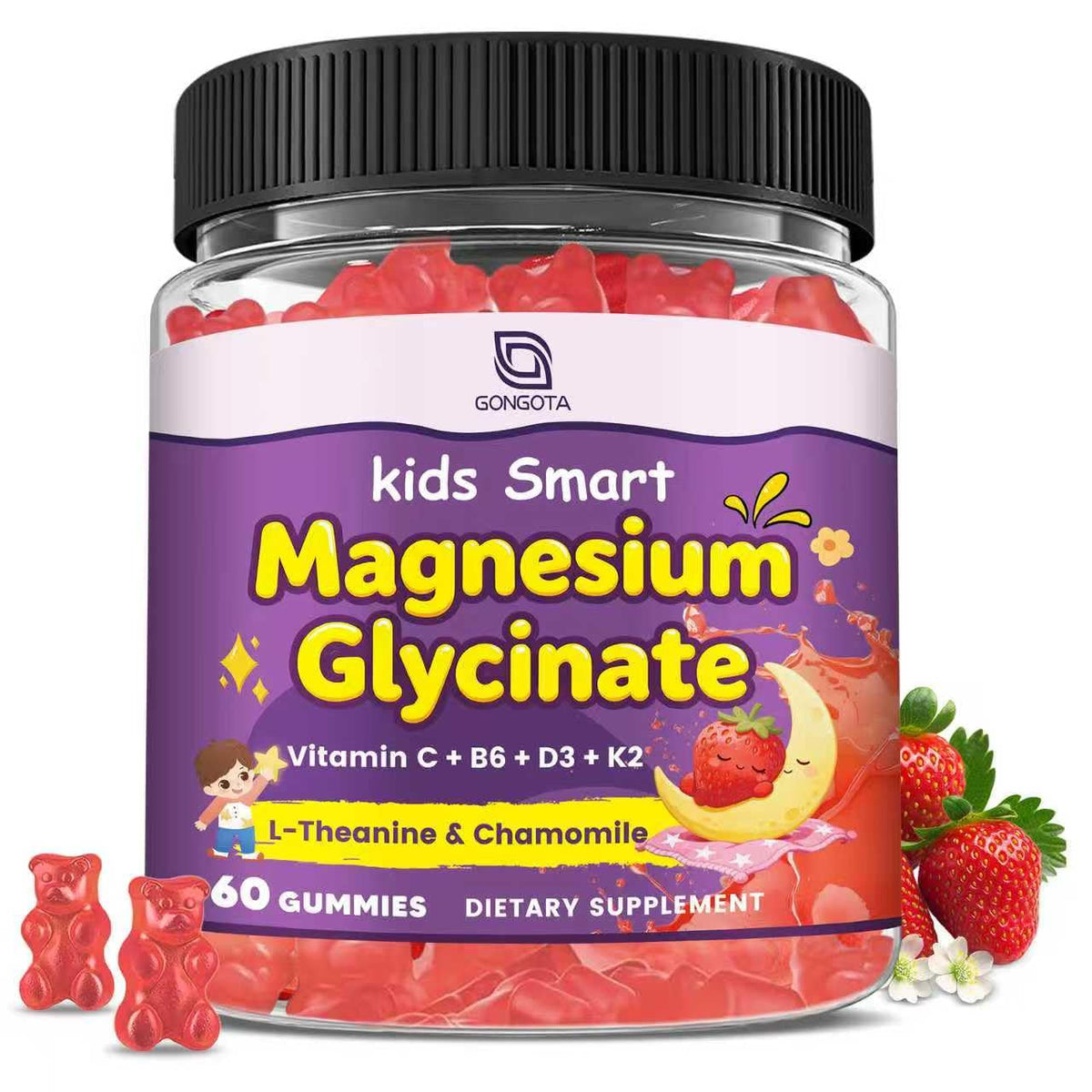 GONGOTA Gummies de Magnésium Glycinate 60 Ct en bouteille