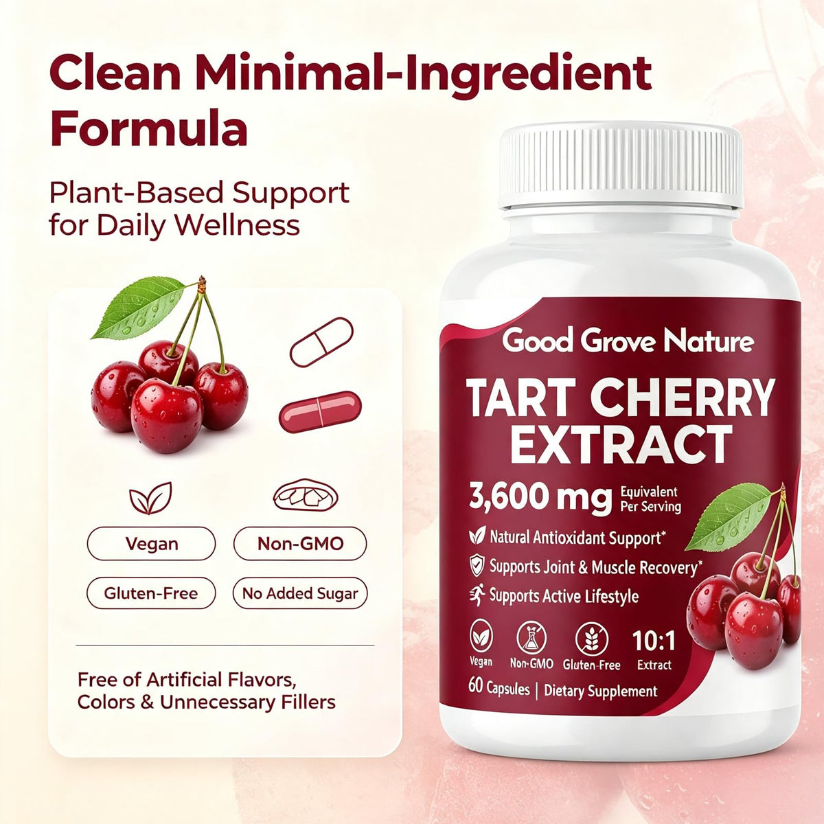 Good Grove Nature Extrait de Cerise Acide 60 capsules avec étiquette visible