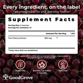 GoodGrove Capsules Cerise Acide Montmorency avec des ingrédients naturels en arrière-plan