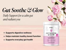 Goodness Lover Gut Soothe & Glow mixed in a glass of water