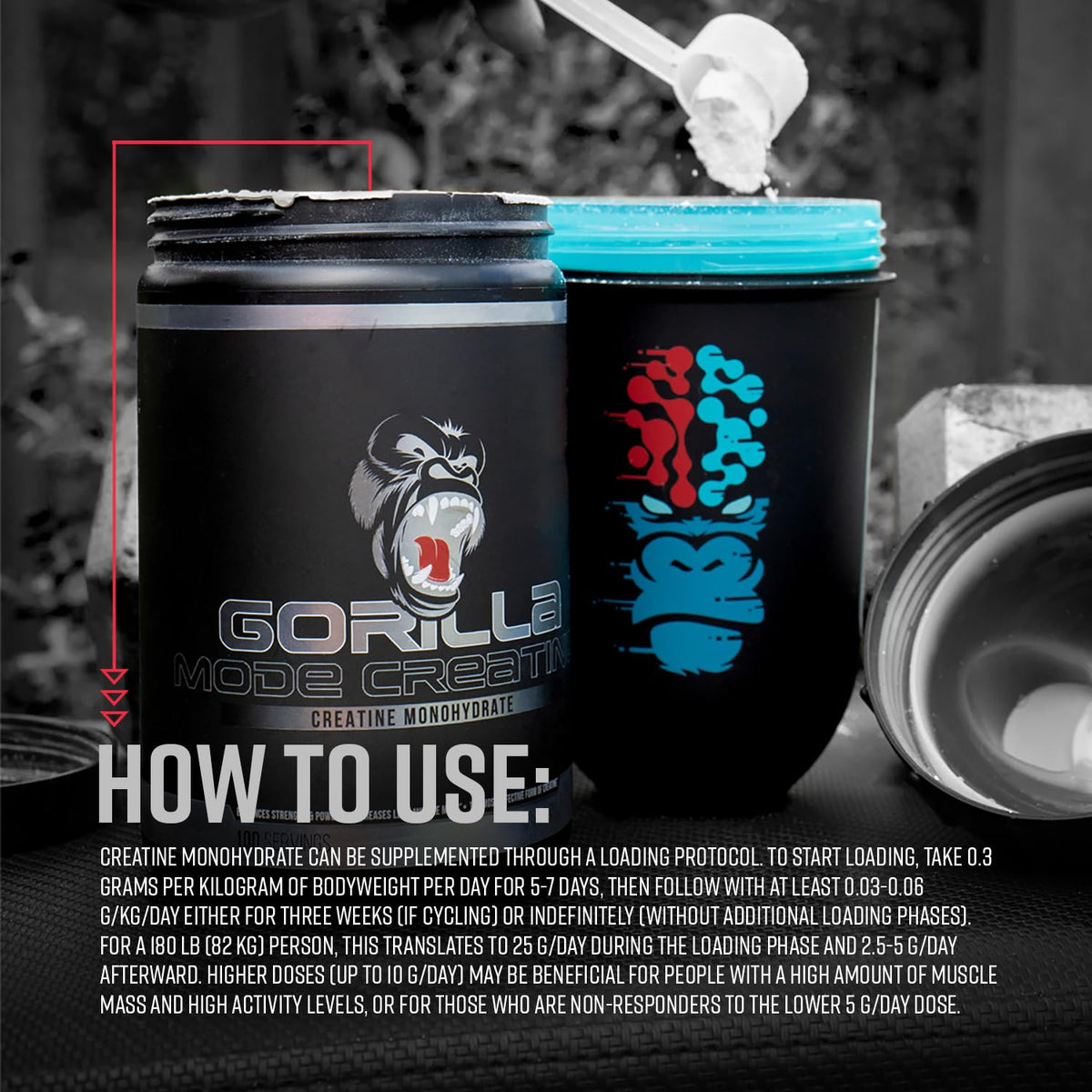 Gorilla Mind créatine monohydrate emballage ouvert montrant la poudre