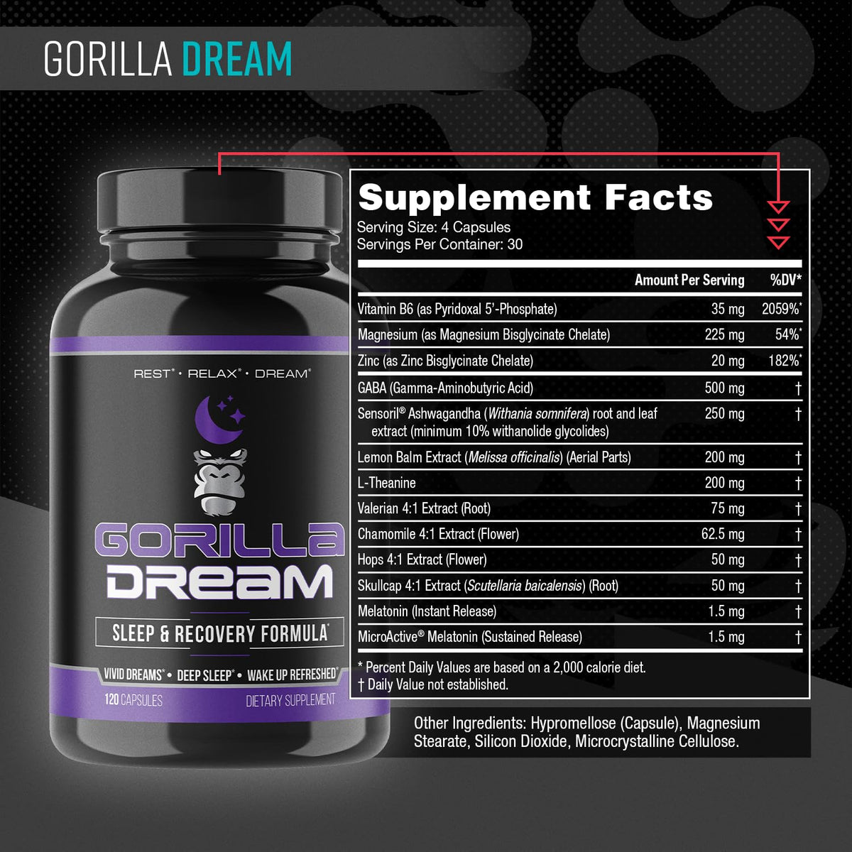 Gorilla Mind Dream Complément Sommeil 120 Capsules emballage