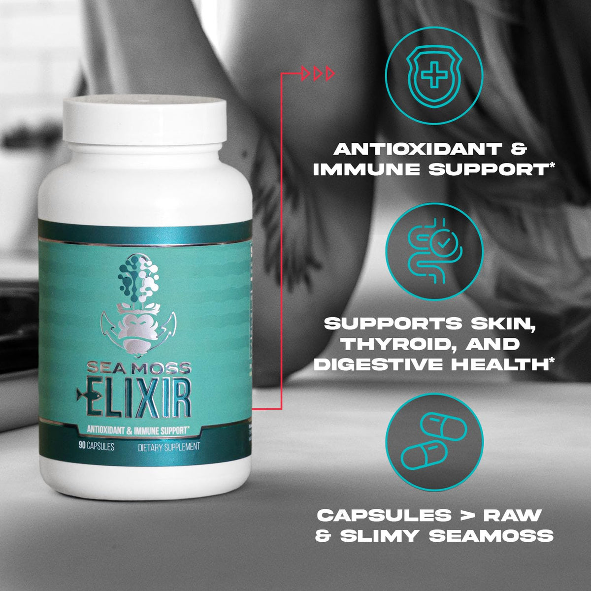 Gorilla Mind Elixir de Mousse de Mer 90 Capsules côté